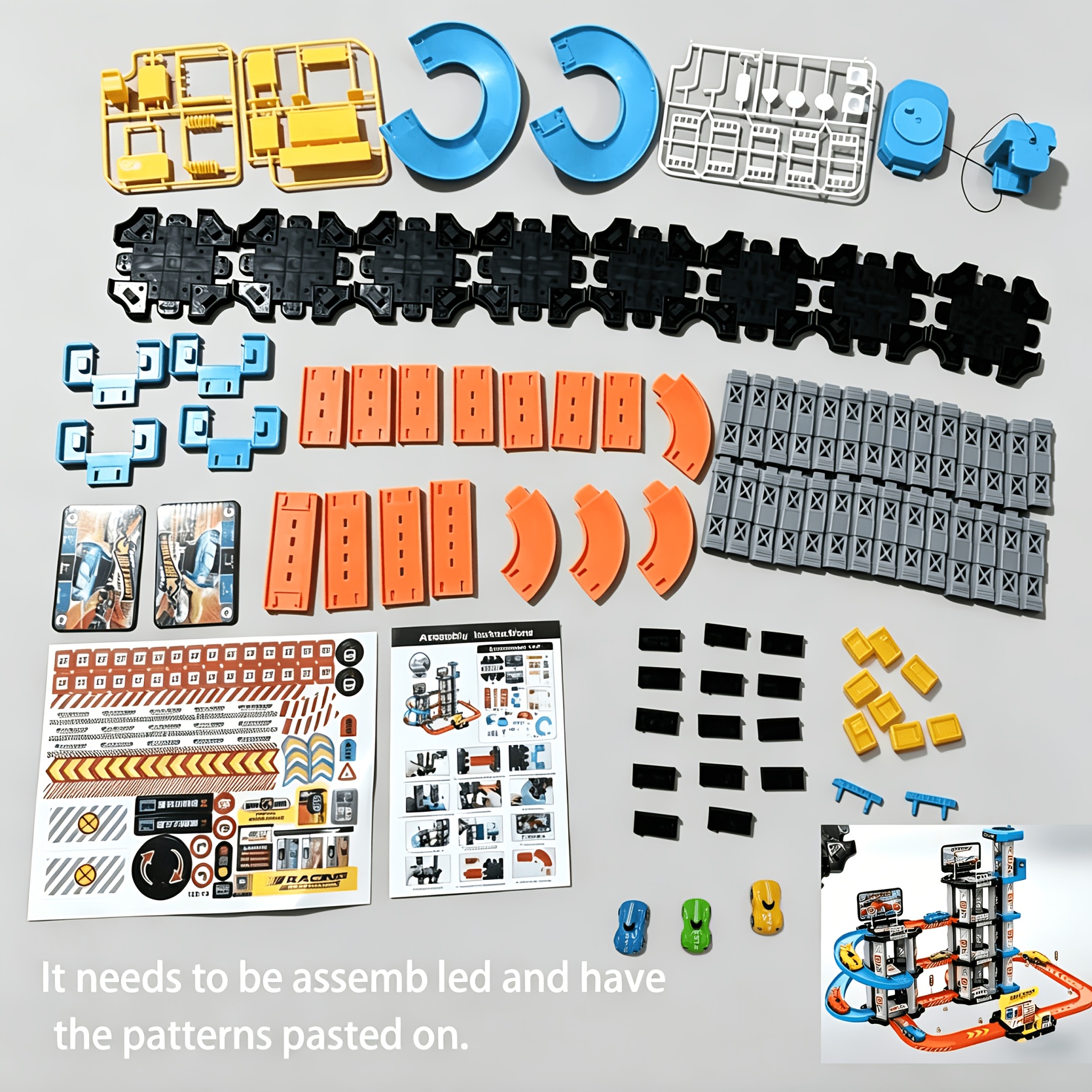 Image of Track Toy Set (includes 3 Toy Racing Cars, Car , Drift Track, And Gas Station Roadblock ) Assembly Model, Cultivates Thinking And Coordination
