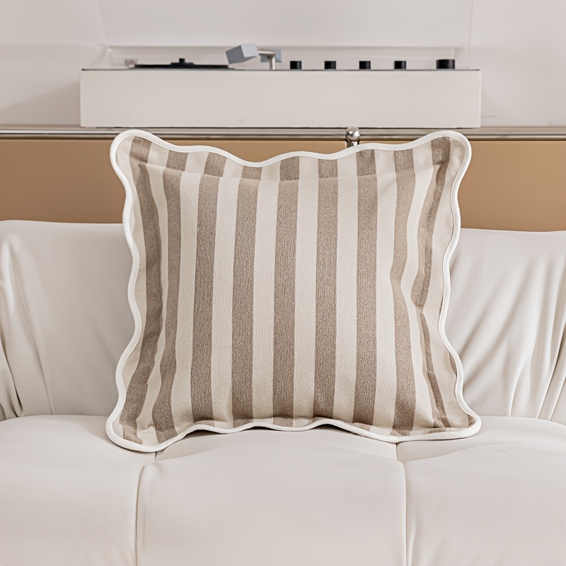 TEMU 1pc French Wave-edge Easy Retro Striped Throw Pillow Cover With Jacquard Weaving On Sides For Sofa Bed, Living Room Pillow Cover, Waist Cushion