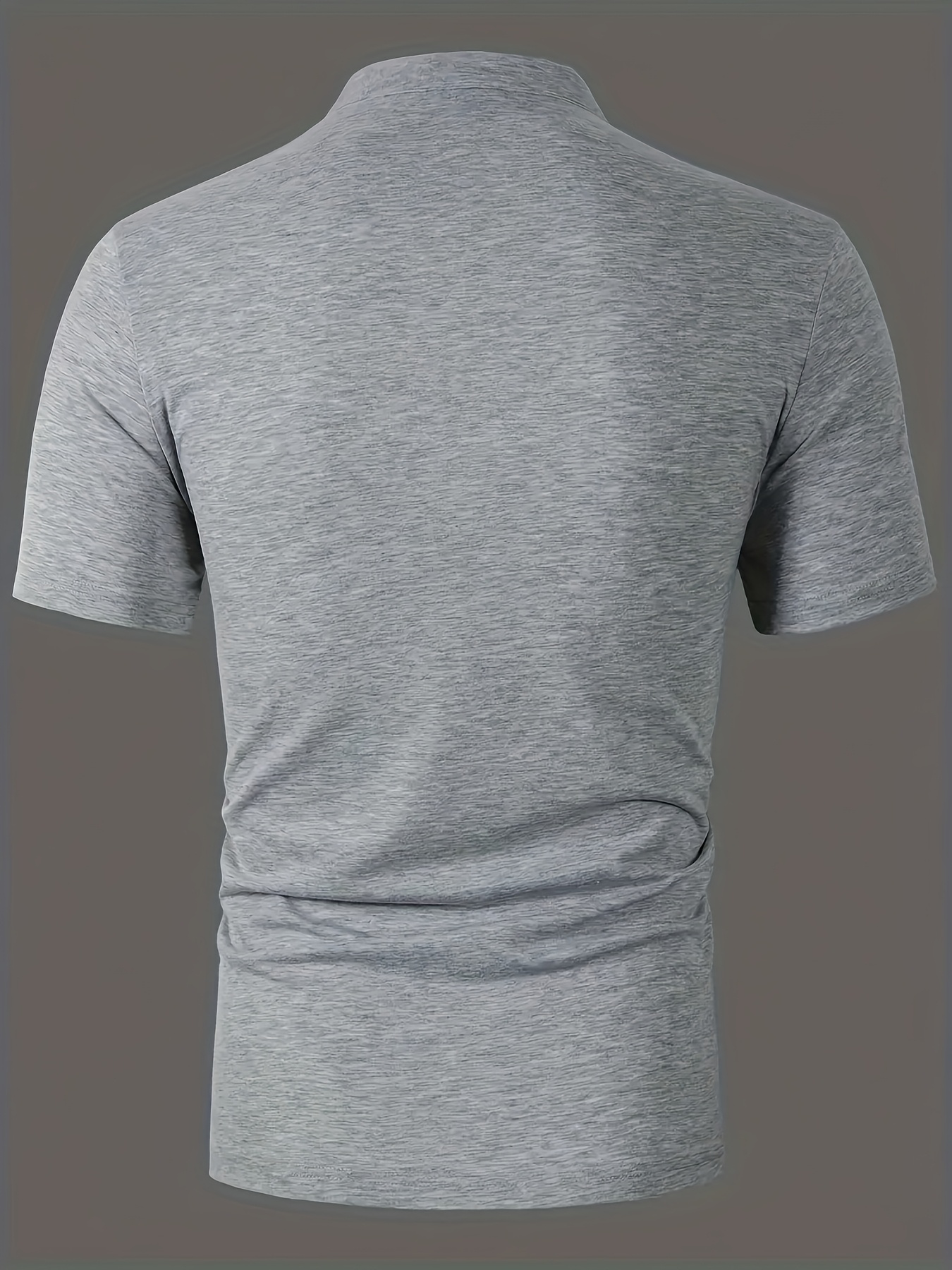 Plus-Size Men's Short-Sleeve Casual T-Shirt - Slight Elasticity, Classic Solid Color & Button Detail, Breathable Stand-Up Collar for Spring/Summer Wear, Stylish Plussize Top, PLUS SIZE