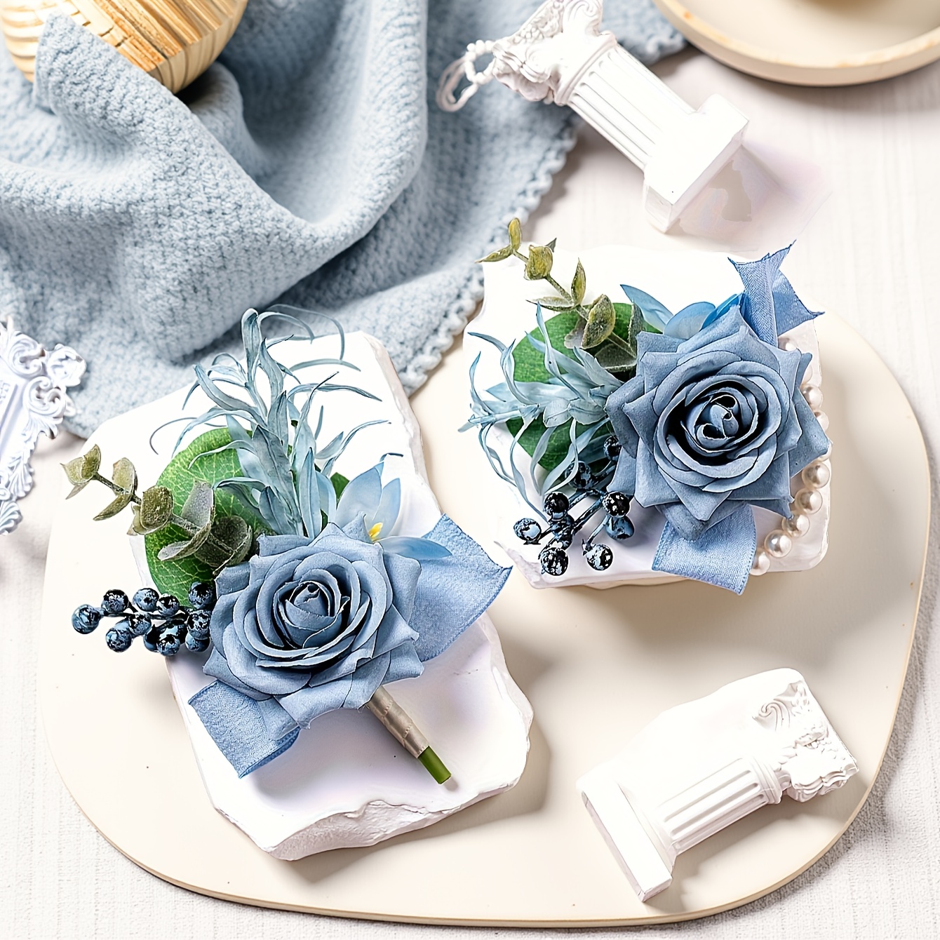 E-shop 2er-Set Damen Handgelenk-Boutonniere und Corsage Set, für Braut Bräutigam Hochzeitsdeko Mutter Großmutter Brautparty Handgelenk-Boutonniere