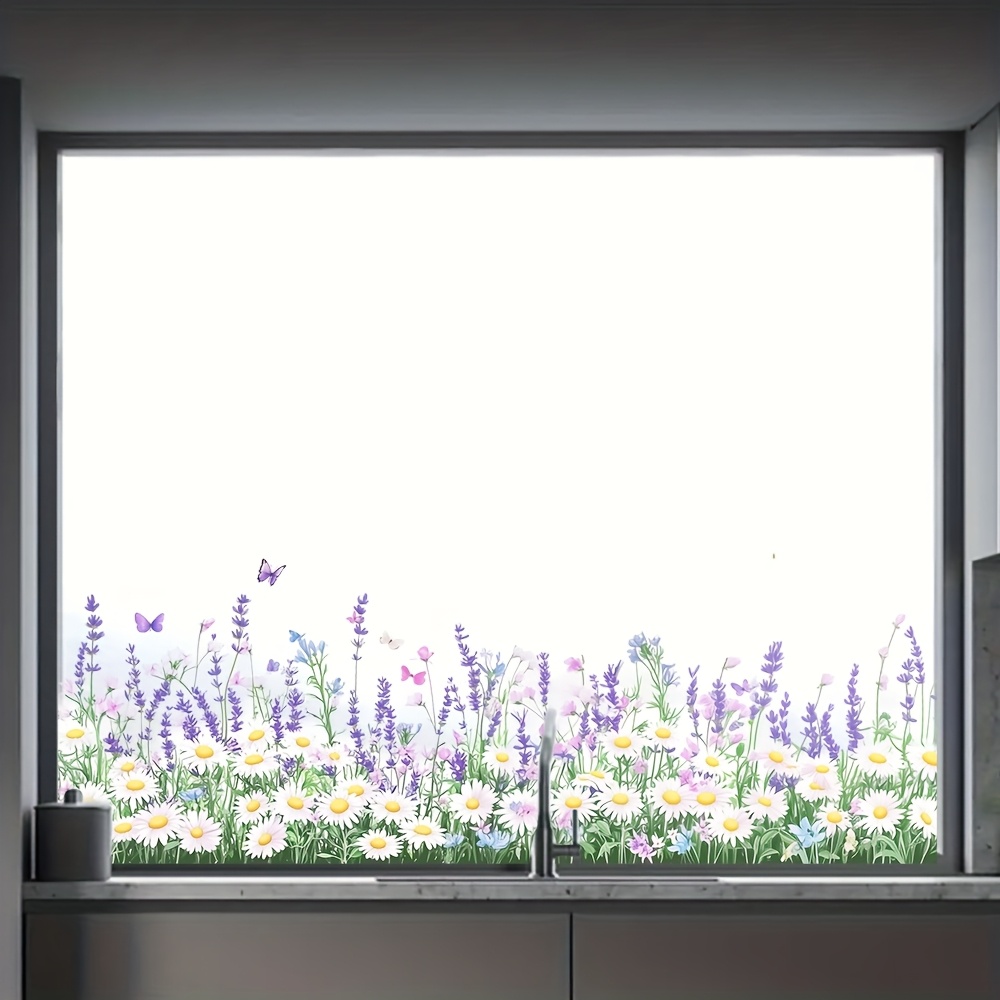 Image of Spring, Summer Floral Glass Sticker, Self-adhesive Decal With Vibrant Daisies, Lavender, And Butterflies For Bedroom, Living Room, Or Window Decor, Window Decoration | Nature Themed Decor | Decor