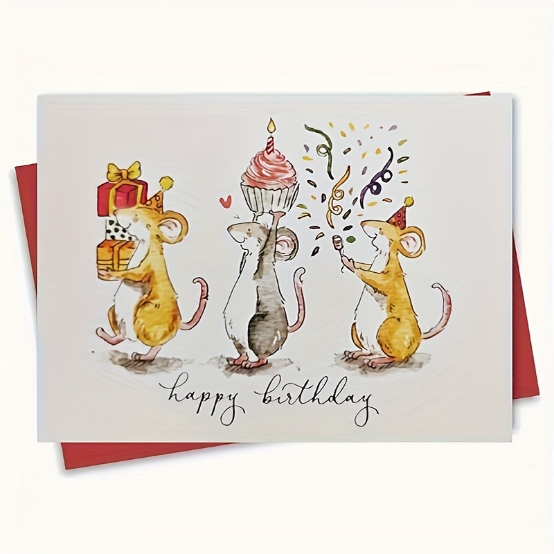 

Cartoon Mice Celebration Birthday Greeting Card, Humorous And Fun Animal , Birthday Party Card, Unique Creative Gift Card For All