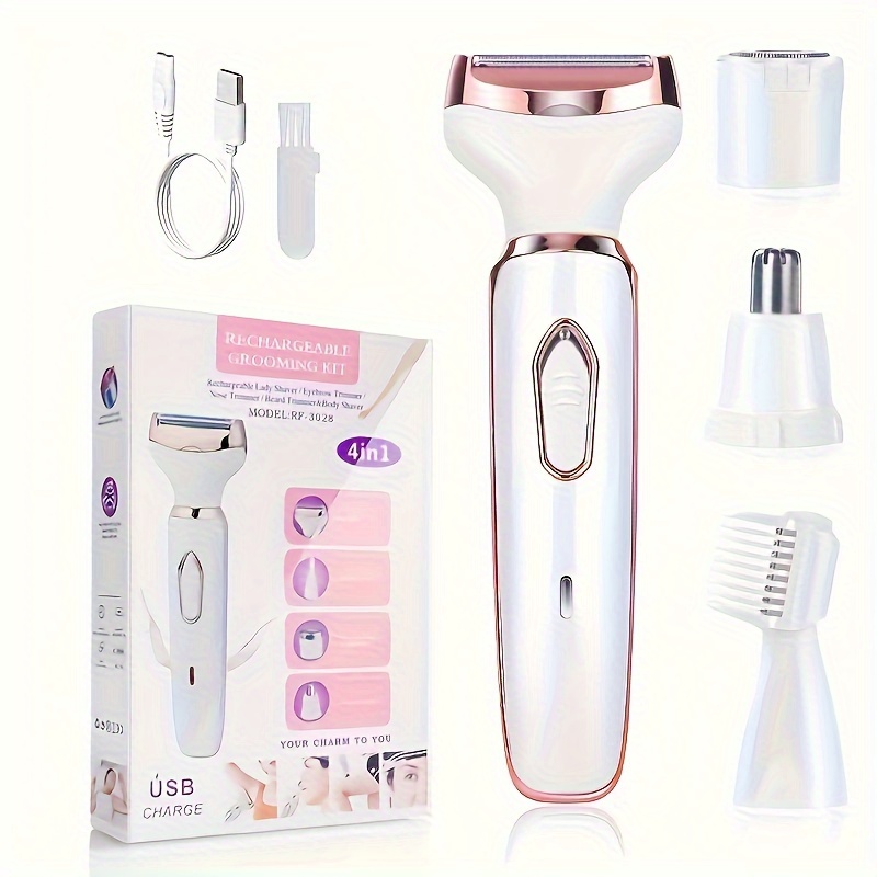 

4-in-1 Women's Electric Shaver Kit, Rechargeable Usb Charging, Suitable For Bikini, Underarms, Legs, Eyebrows & Nasal Hair, Gifts For Women