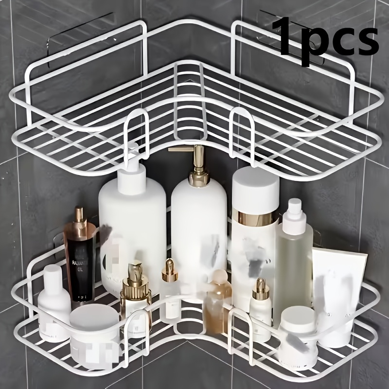 TEMU Rust-proof Corner Shower Caddy - Wall-mounted Bathroom Organizer For Shampoo, Conditioner, , Space-saving Design, End, Suitable For Modern