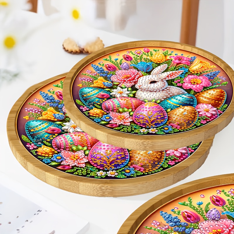 

Easter Bunny & Eggs Tray, Diy Acrylic Irregular Shaped Drill Craft, Bamboo Serving Platter For Home Decor, , And Dinner Party Decoration