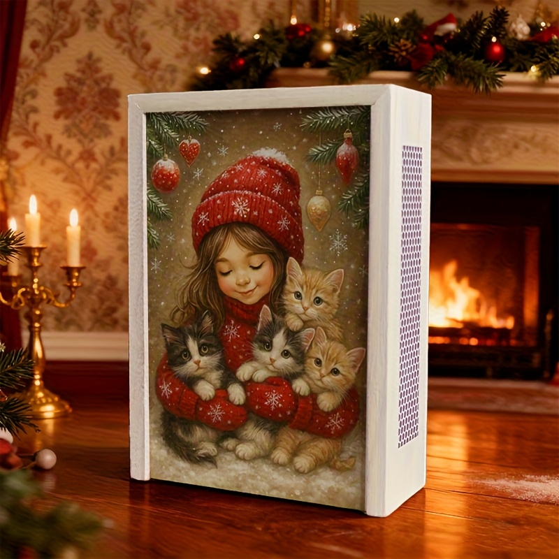 TEMU Boîte de rangement décorative de Noël pour boîtes d' avec motif imprimé en 2D d'une fille enneigée et d'un chat, boîte décorative pour une