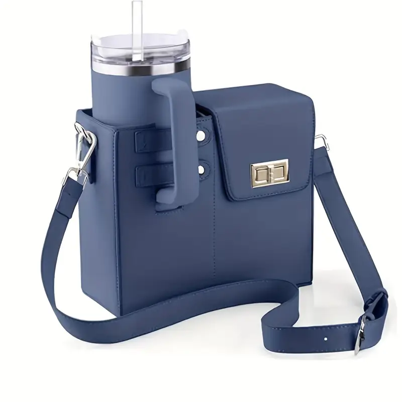 a stylish shoulder bag for for carrying a water or coffee cup this versatile bag is ideal for any season and is great for work travel exercise or shopping blue 9
