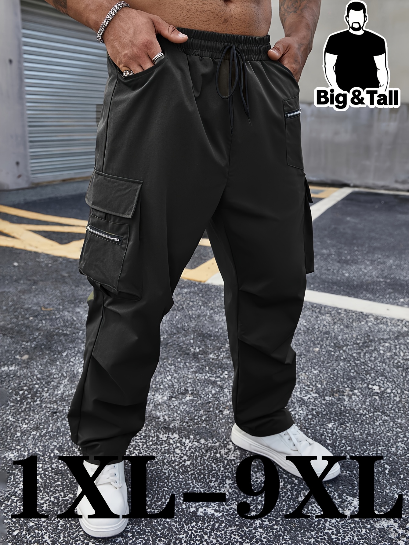 item picture plus size mens solid color casual cargo pants street trendy