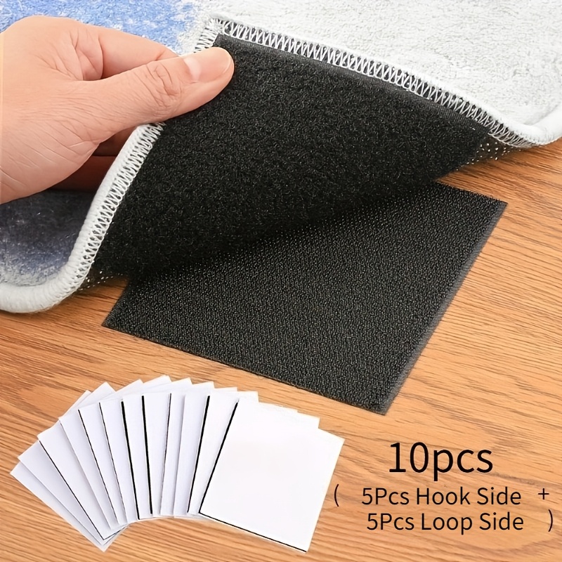 TEMU Lot de 10 antidérapants pour tapis avec 5 côtés à crochets + 5 côtés à boucles, ancrages de tapis à adhésif puissant, bande antidérapante