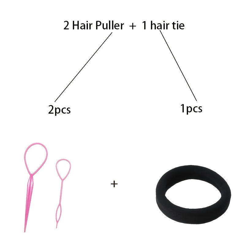 TEMU Lot de 3 pièces (2 passe-cheveux + 1 élastique à cheveux) Outil de passage pour cheveux, Accessoires de coiffure, Utilisation facile et léger,