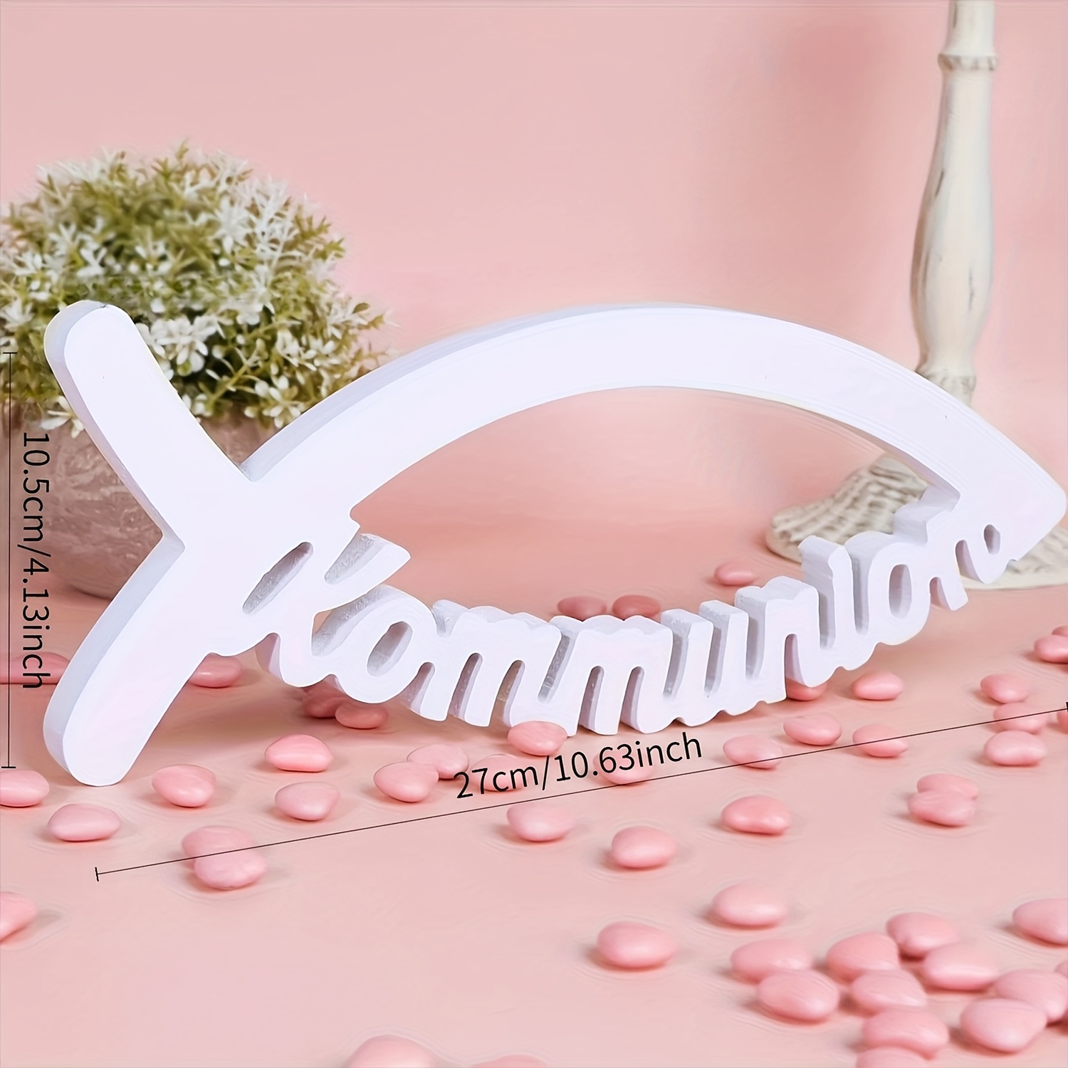 E-shop Weiße PVC-Fischform-Dekoration mit Aufschrift "" - Religiöse Tischedeko für Weihnachten, Ostern, Erntedankfest (27x11x1,5 cm) - Langlebige