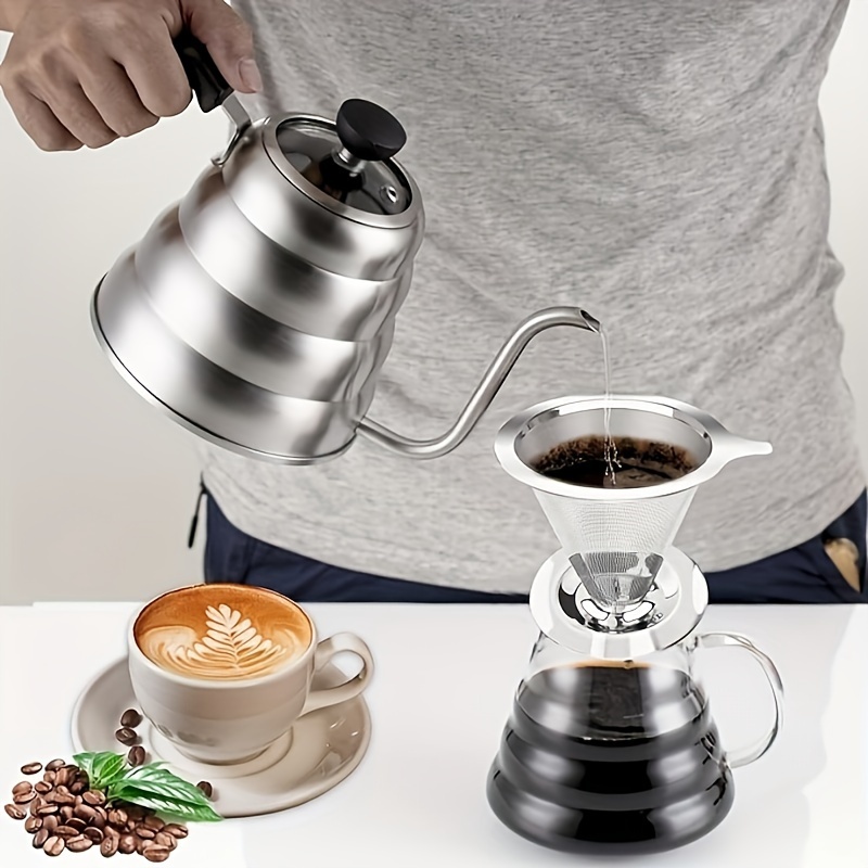 Pour Over Coffee Dripper Stainless Steel Reusable Drip Cone Coffee Filter  Portable Pour-Over Coffee Maker Mesh Strainer Coffee Pourover Camping 