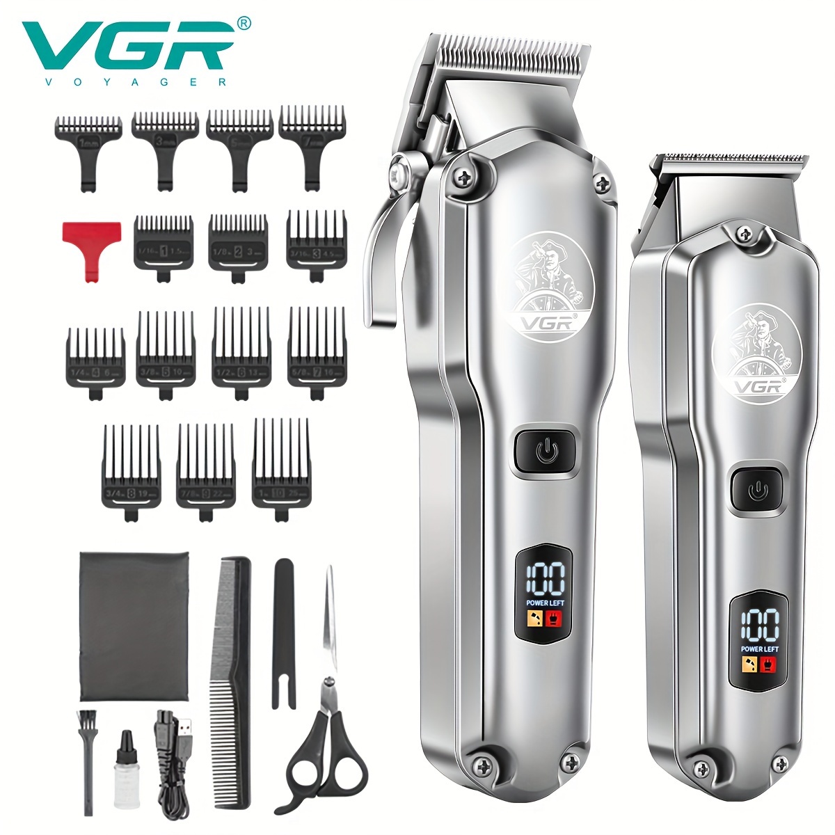 

Vgr Hair Clippers And Trimmers Set For Men Professional, T-blade 0 Gapped Bread Trimmer, Cord/cordless Haircutting Kit, Rechargeable Led Display, Gift For Men