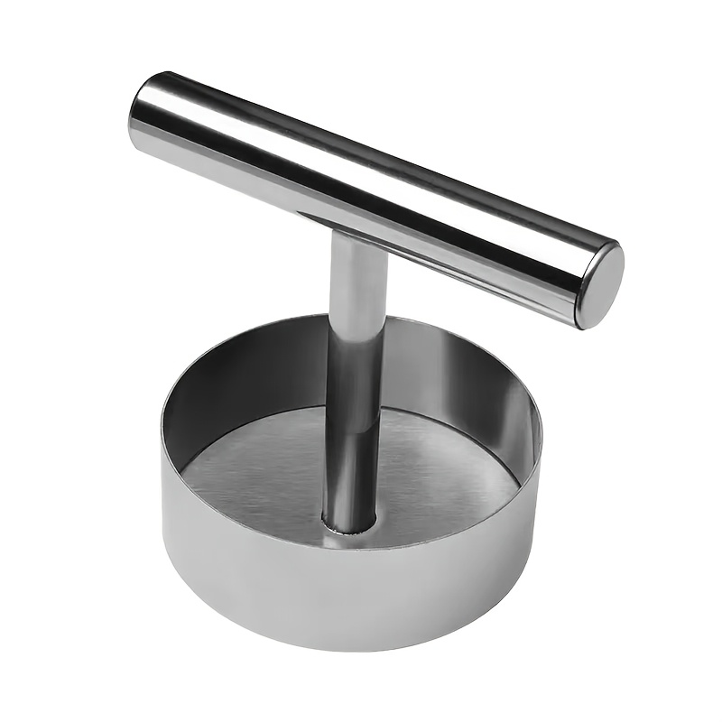 TEMU Stainless Steel Hamburger Press, Heavy-duty Patty Maker, Ergonomic T-shaped Handle, Round Meat Press Mold, Suitable For Beef, Chicken, And Bbq