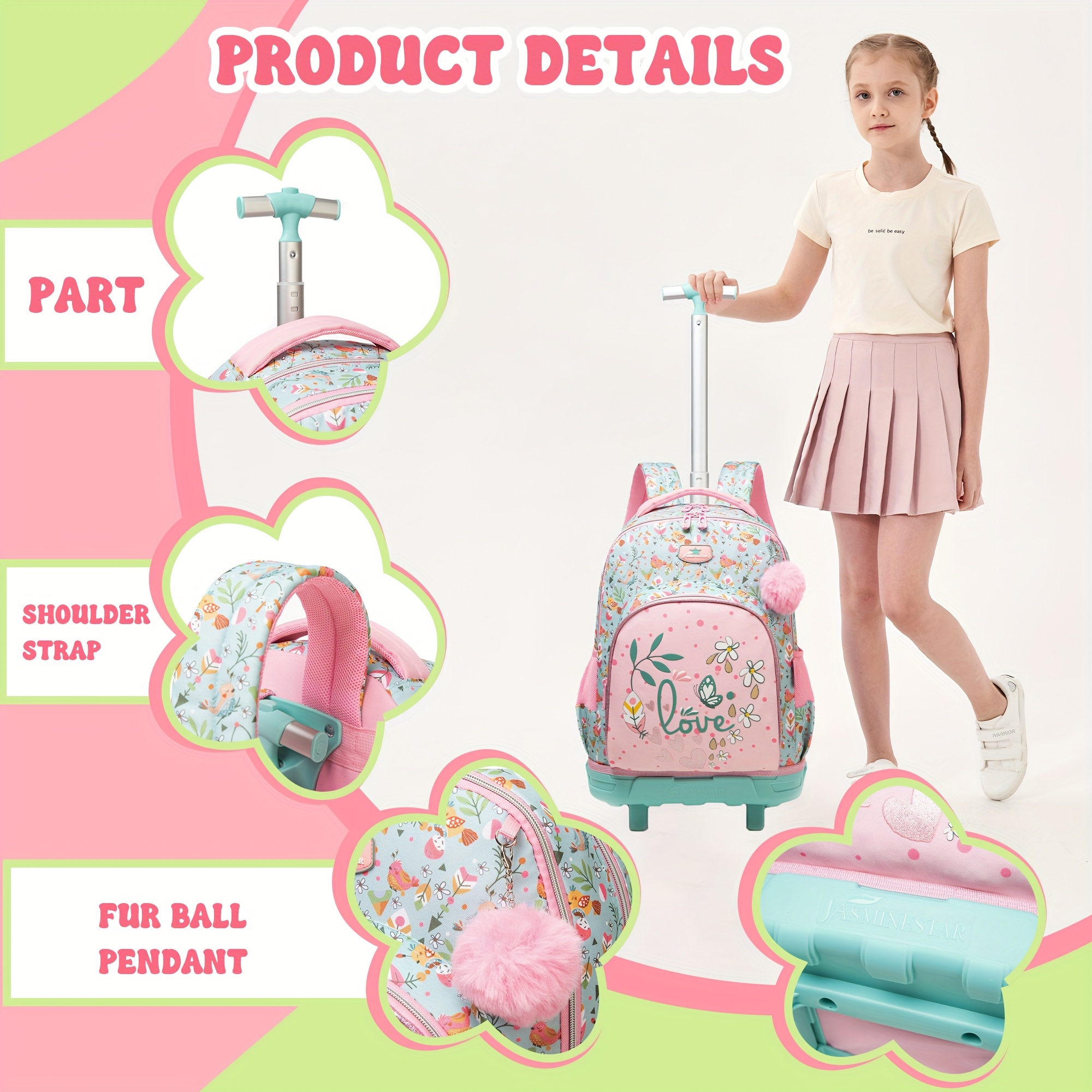 rolling backpack 3pcs set wheeled school bag Temu Canada