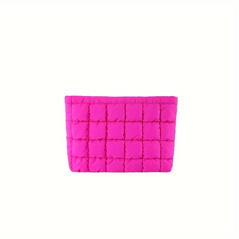 TEMU Puffy Quilted Clutch Makeup Bag, Casual Pouch, Versatile Bag For Daily Use & Travel, Solid Color Design, Zipper Closure