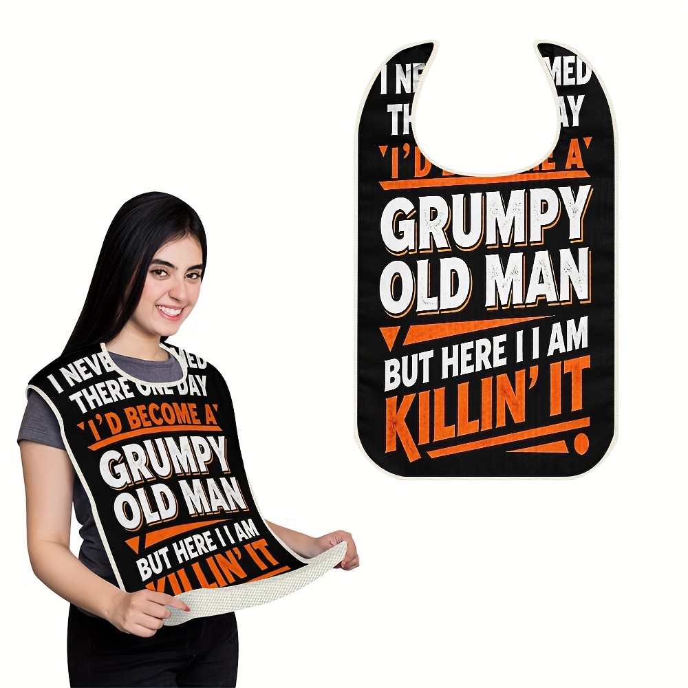 TEMU 1pc Funny Old Man Slogan Print Bib Suitable For Daily Use And Holiday Party Decoration