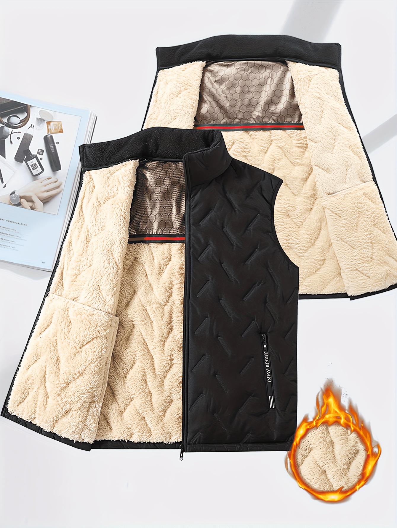 Erkekler için Günlük Grafen Astarlı Sıcak Yelek - Kolsuz, Yaka, Makinede Yıkanabilir - Sonbahar/Kış Dış Aktiviteleri için Mükemmel