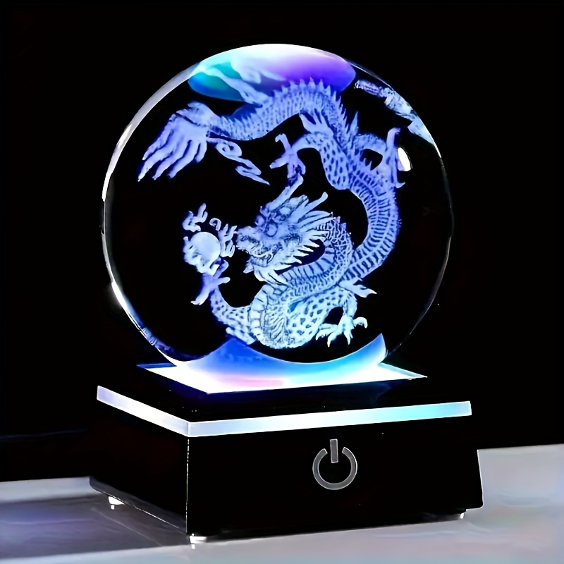 

Dragon 3d Laser-engraved Crystal Ball With Led Lamp - Usb Powered, Desk Decor For - Perfect New Year Or Christmas Gift