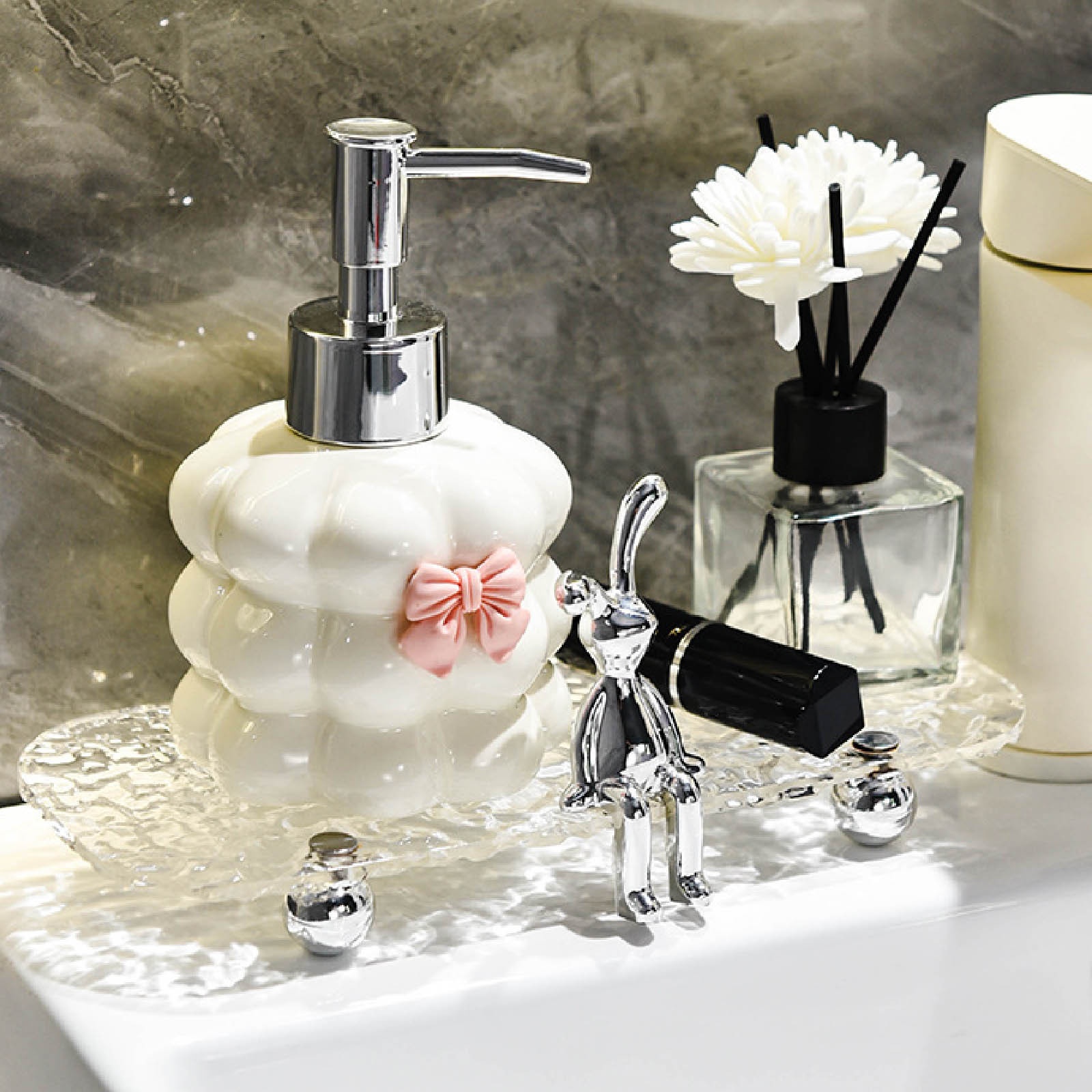 4 teiliges badezimmer tablett set premium keramik