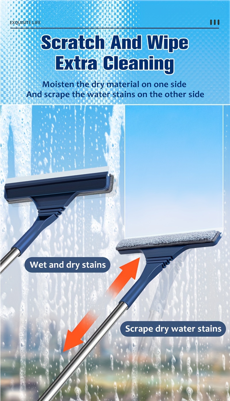 2 in 1 adjustable window cleaning brush squeegee extendable long handle flexible head for glass floor cleaning stainless   silicone details 2