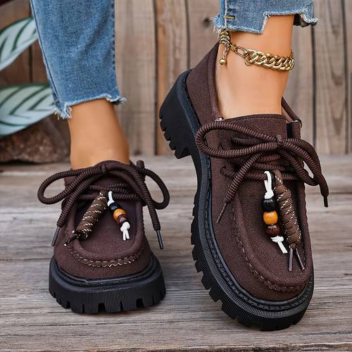item picture womens new thick soled flats casual fashion lace up oxford shoes daily versatile comfortable soft sole womens shoes wearable in women shoes