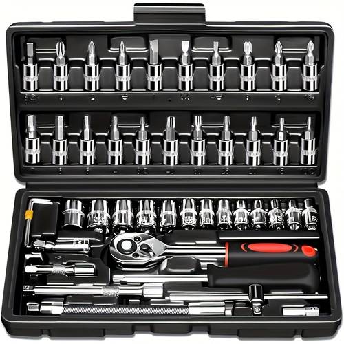 47pcs complete hand tool set premium ratchet torque wrench multi functional ultra portable all in one for car bicycle and motorcycle repair and maintenance and home use