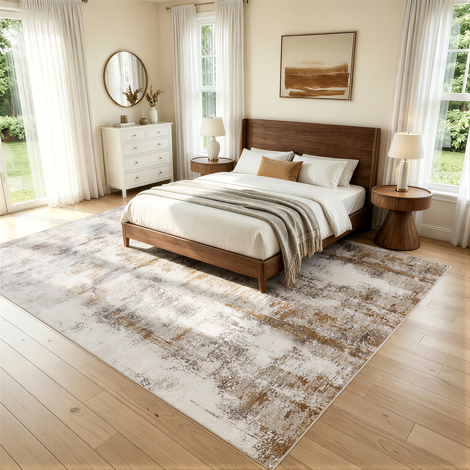Washable Rugs Living Room 200x300cm, Abstract Area Rugs For Bedroom Soft Short Pile, Machine Washable Rug Non-slip Large Rugs For Living Room, Dining Room (brown)