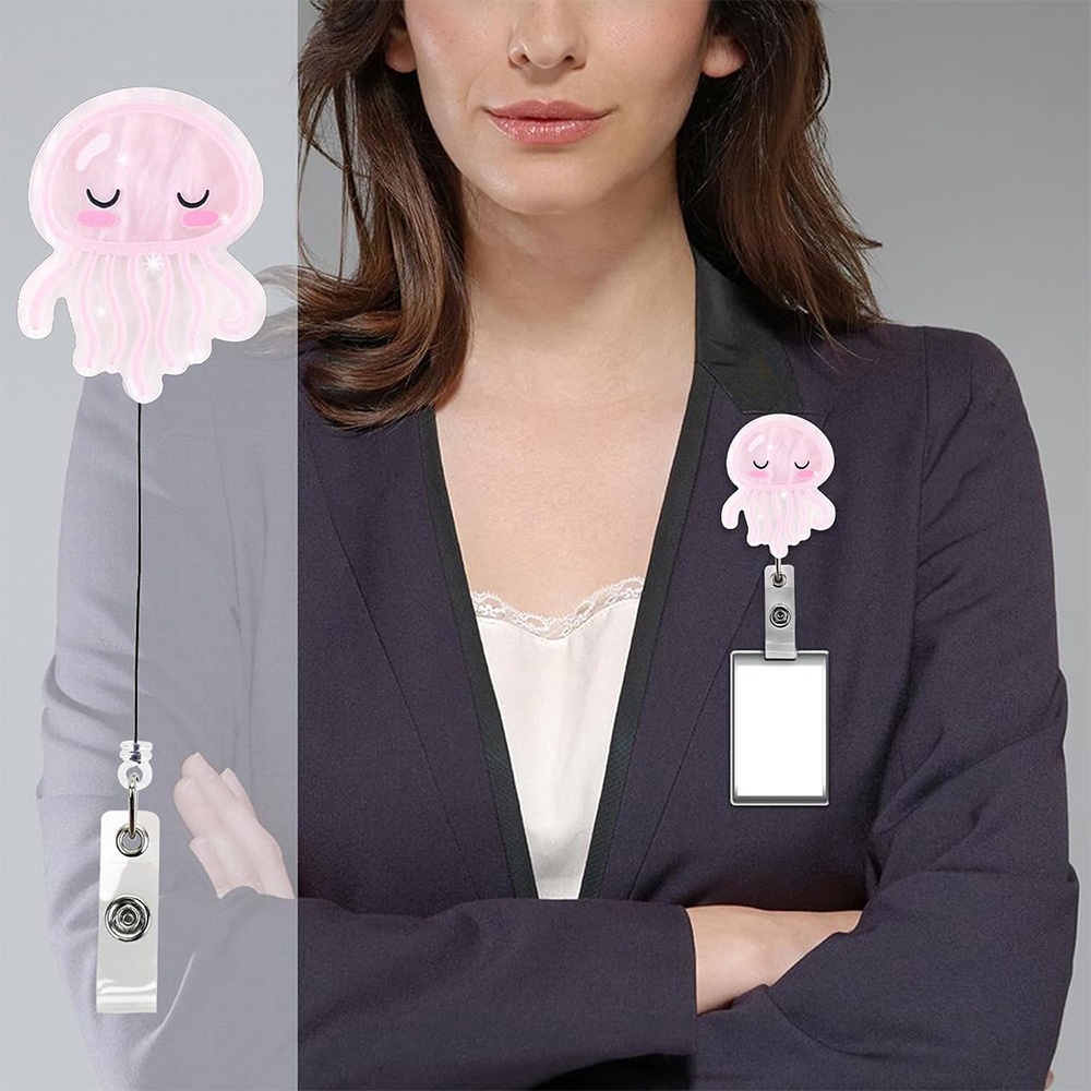 Pink Jellyfish Badge Reel, Cute Badge Holder, Funny Nurse Name Reel