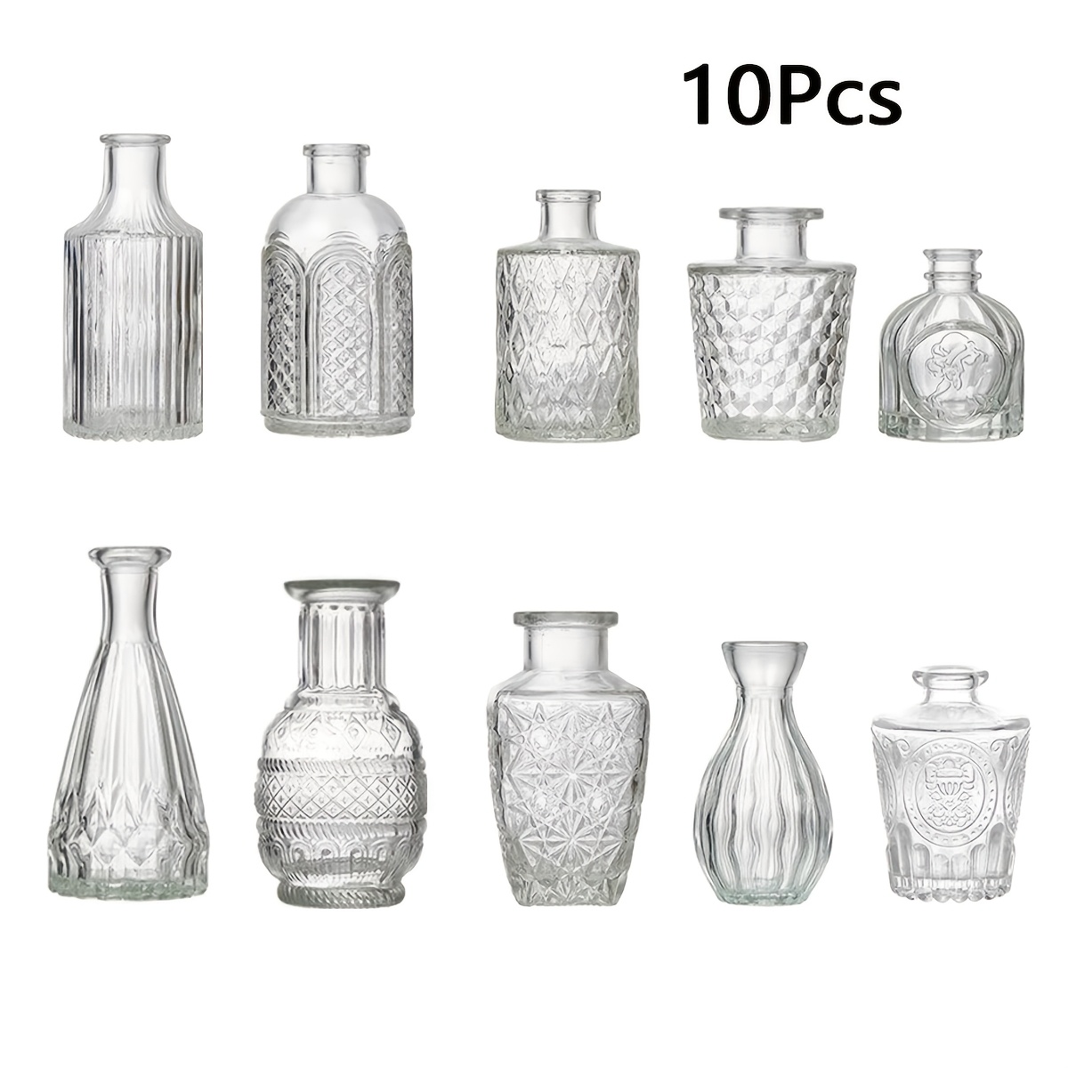 10pcs/20pcs Transparent Glass Embossed Vase Centerpiece, High-value Table Decoration For Weddings, Parties, Birthdays, Housewarming Gifts & Home Decor