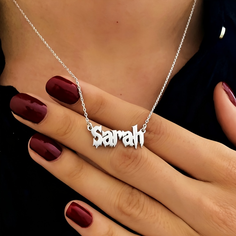 TEMU 304l Stainless Steel Custom Gothic Name Necklace, Gothic Custom Name Necklace, Halloween Letter Necklace, Vintage Personalized Name Necklace,