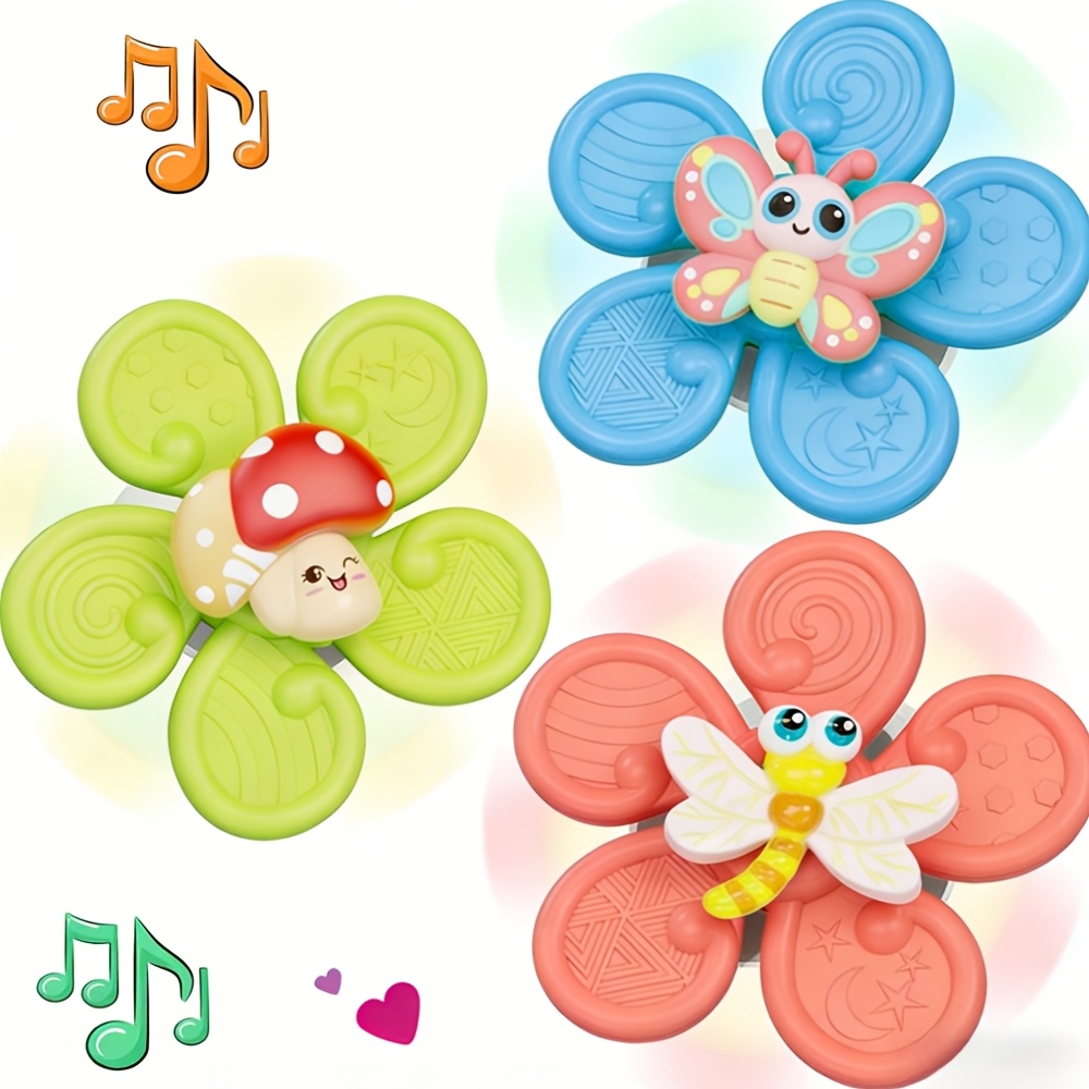 3pcs suction cup rotating toys finger grip spinning toys cartoon bath toys random color