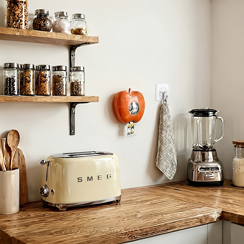 TEMU 3pcs Items: [1pc Orange -shaped Storage Box And 2pcs No-drill Hooks] Durable Space- Wall-mounted -shaped Bag Storage Box | Food-grade Plastic
