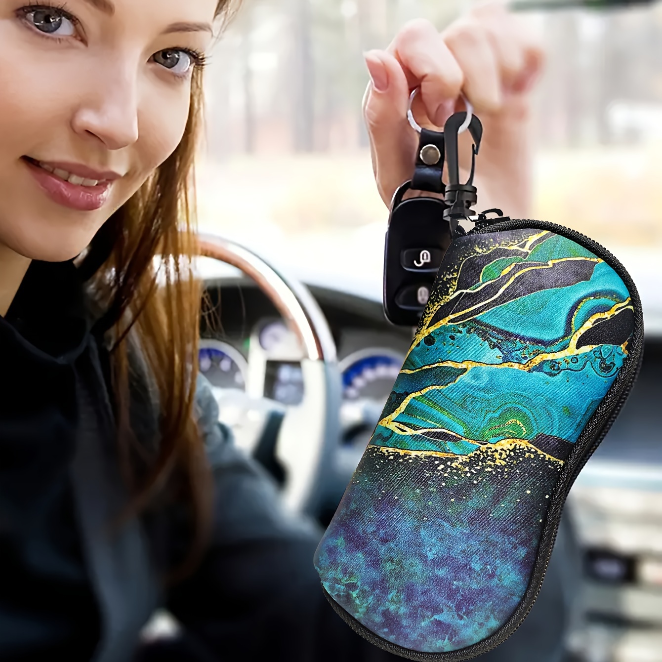 chic cow print   neoprene fashion glasses case waterproof shockproof with zipper clip for easy carry   travel sports details 5