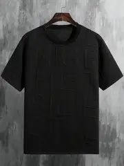 letter pattern textured and knit mens solid color short sleeve crew neck t shirt trendy and chic tops for men for summer details 0