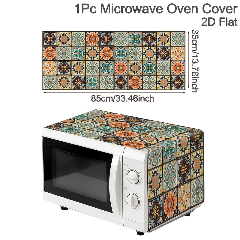 TEMU 2d Flat, 1pc Microwave Cover Cloth, 35x85cm Retro Bohemian Style Geometric Pattern Microwave Dust Cover, Polyester Home Kitchen Microwave Dust