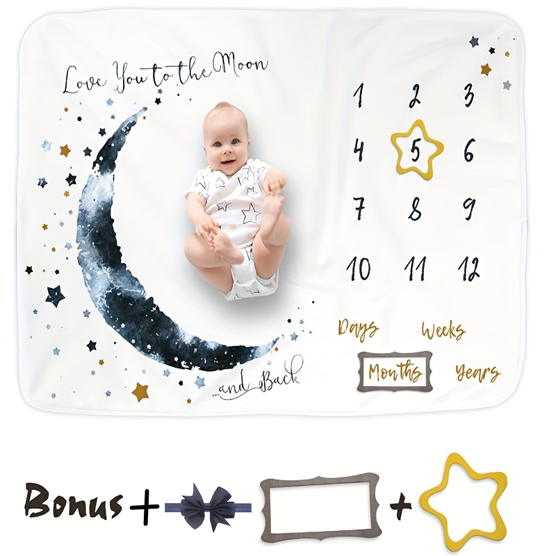 Personalized Baby Milestone Blanket With Name - Fleece Photo Prop, Growth Chart, 30x40 Inches
