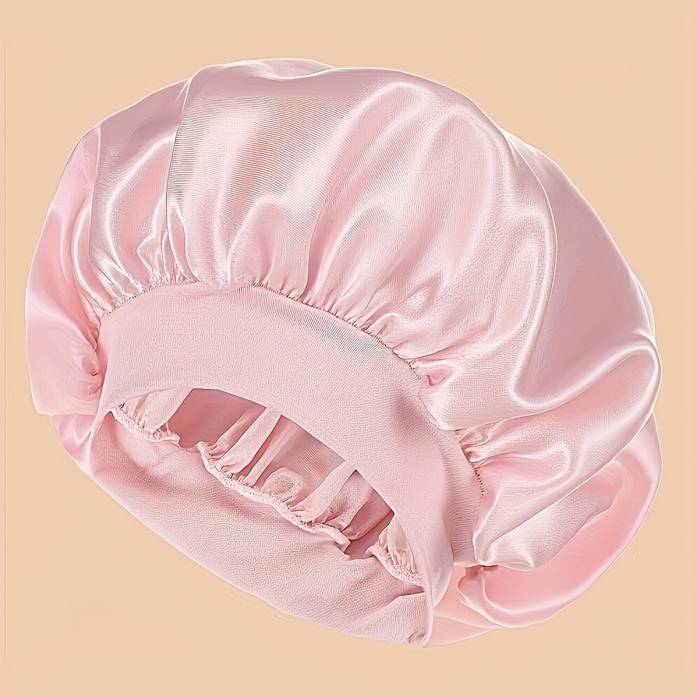 

1pc Unscented Satin Sleep Cap - Comfortable Band Bath Hat, Polyester 85% Elastane 15%, Daily Use Wide Brim Nightwear