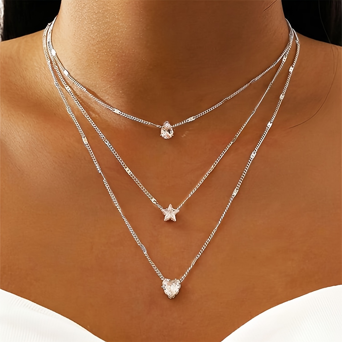 

1pc Elegant -layer Star Heart Pendant Necklace, Fashionable , Layered Choker For Women