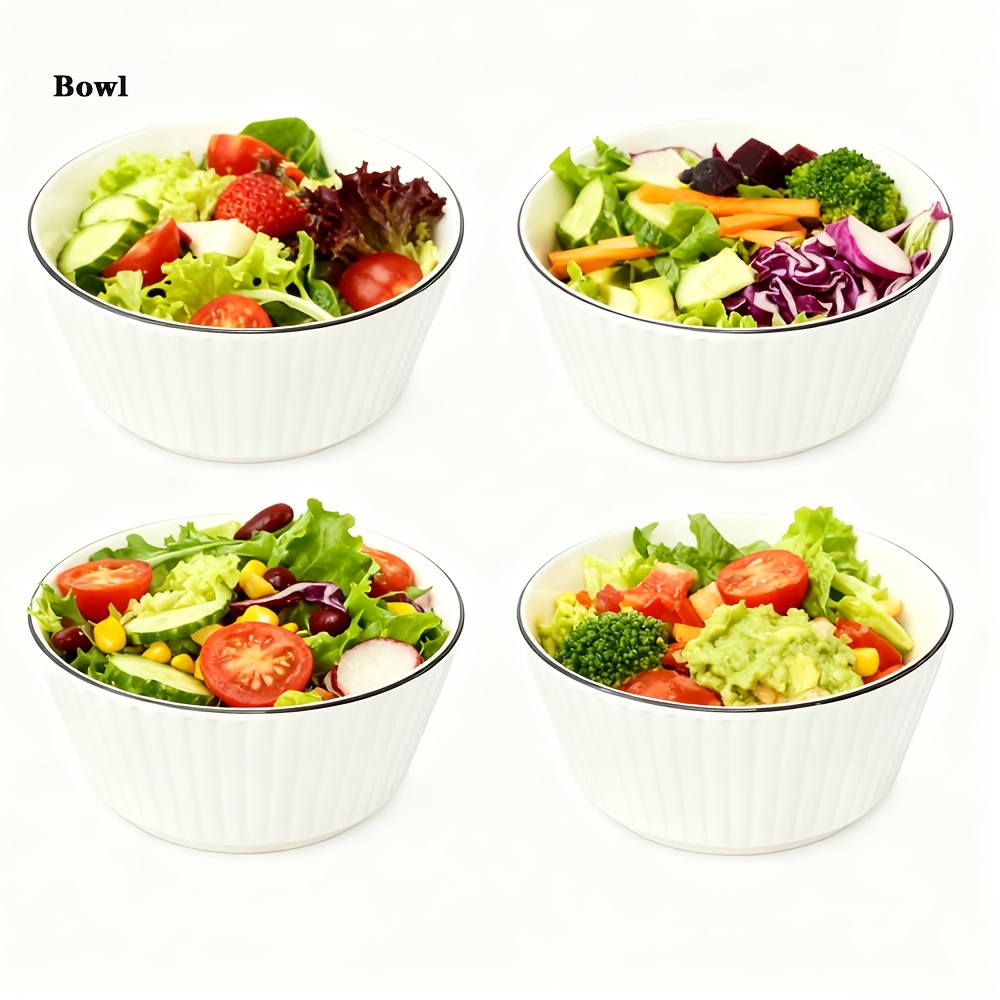 TEMU 4pcs Dinnerware, Bowls, Gourmet Porcelain Bowls Dinner Sets, Dishwasher And Microwave Safe, For Christmas Table Decor, White With Black Rim, 10