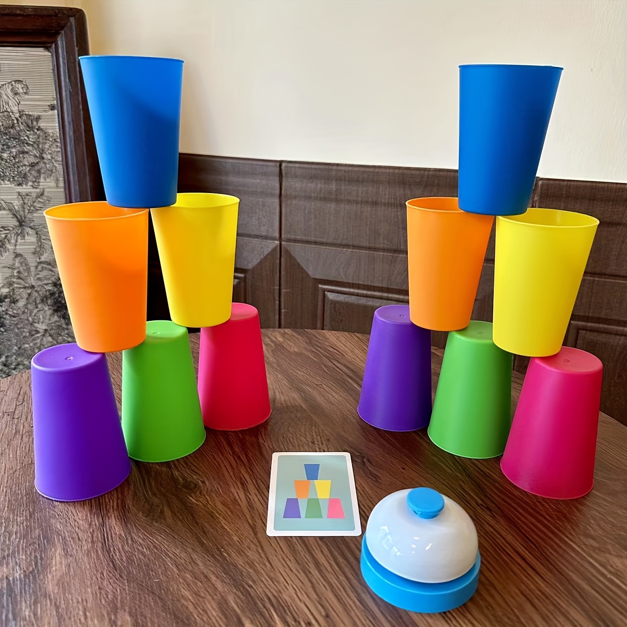 

54 Cards 12 Cups 1 Bell Colorful Stacking Cup Game Set Interactive Tabletop Game Puzzle Competition Stacking Cup Toy Birthday Gift