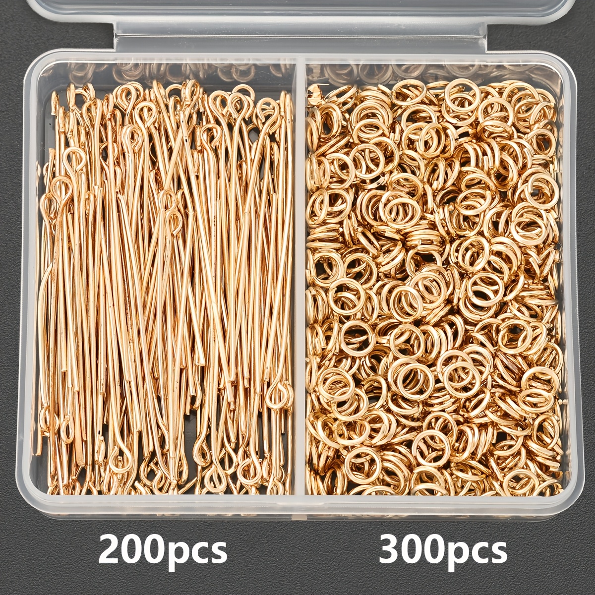 TEMU 500pcs/box Kc Golden Making Head Pins, Including 300pcs Jump Rings And 200pcs S-hook Pins. Suitable For Making, Hand Jewelry, Necklace Pendants,
