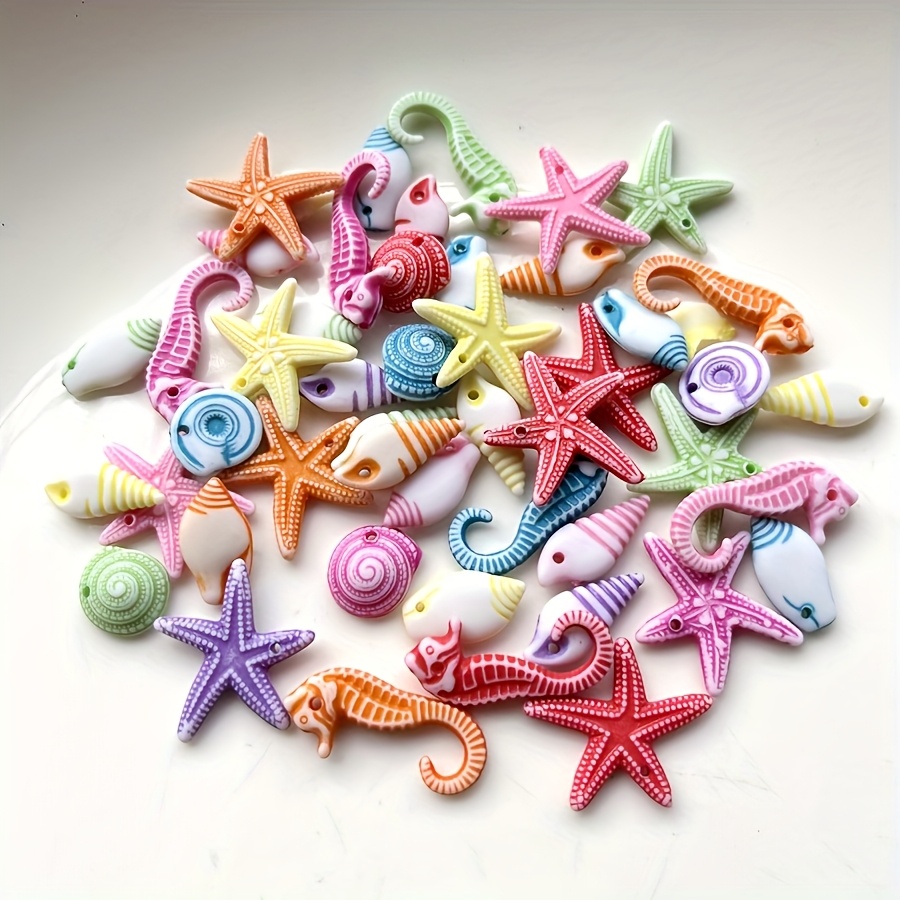 Random 30pcs Mixed Seahorse Snail Starfish Bead Hole Beads For Bracelet Necklace Jewelry Making Decorative Beads