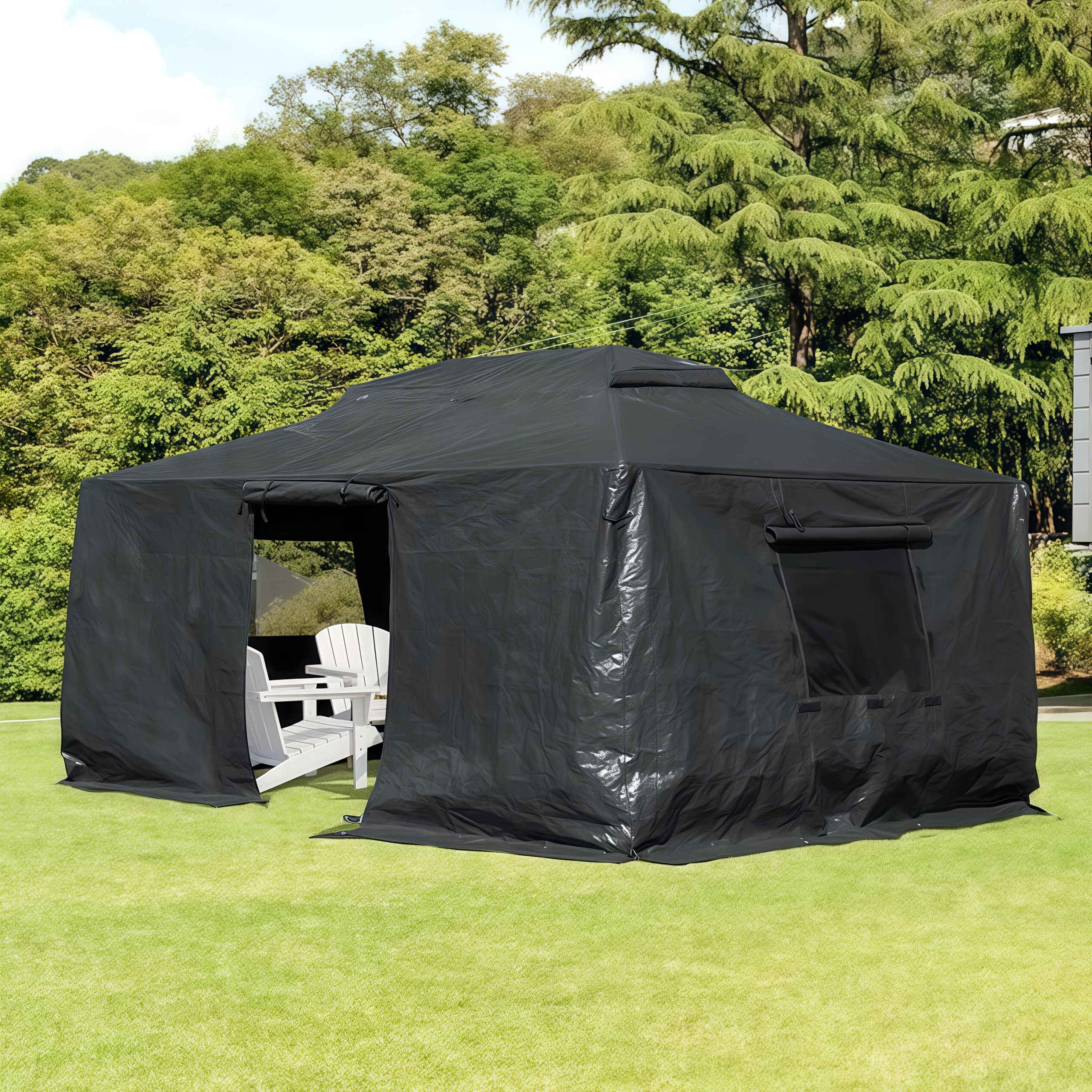 TEMU Housse de Gazebo pour Gazebo Hardtop 12'x14', Housse Universelle Toutes Saisons pour Gazebo d'Hiver en Tissu PE Imperméable Premium 200g, avec