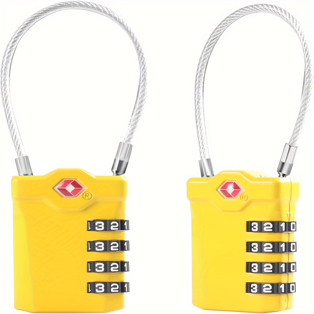 

Tsa Approved Cable Padlock 2-pack, - All Metal 4-digit Combination Lock With Flexible Carabiner, Inspection Indicator And Easy To Read Dial - Tsa Locks For Luggage, Backpacks, Gun Cases