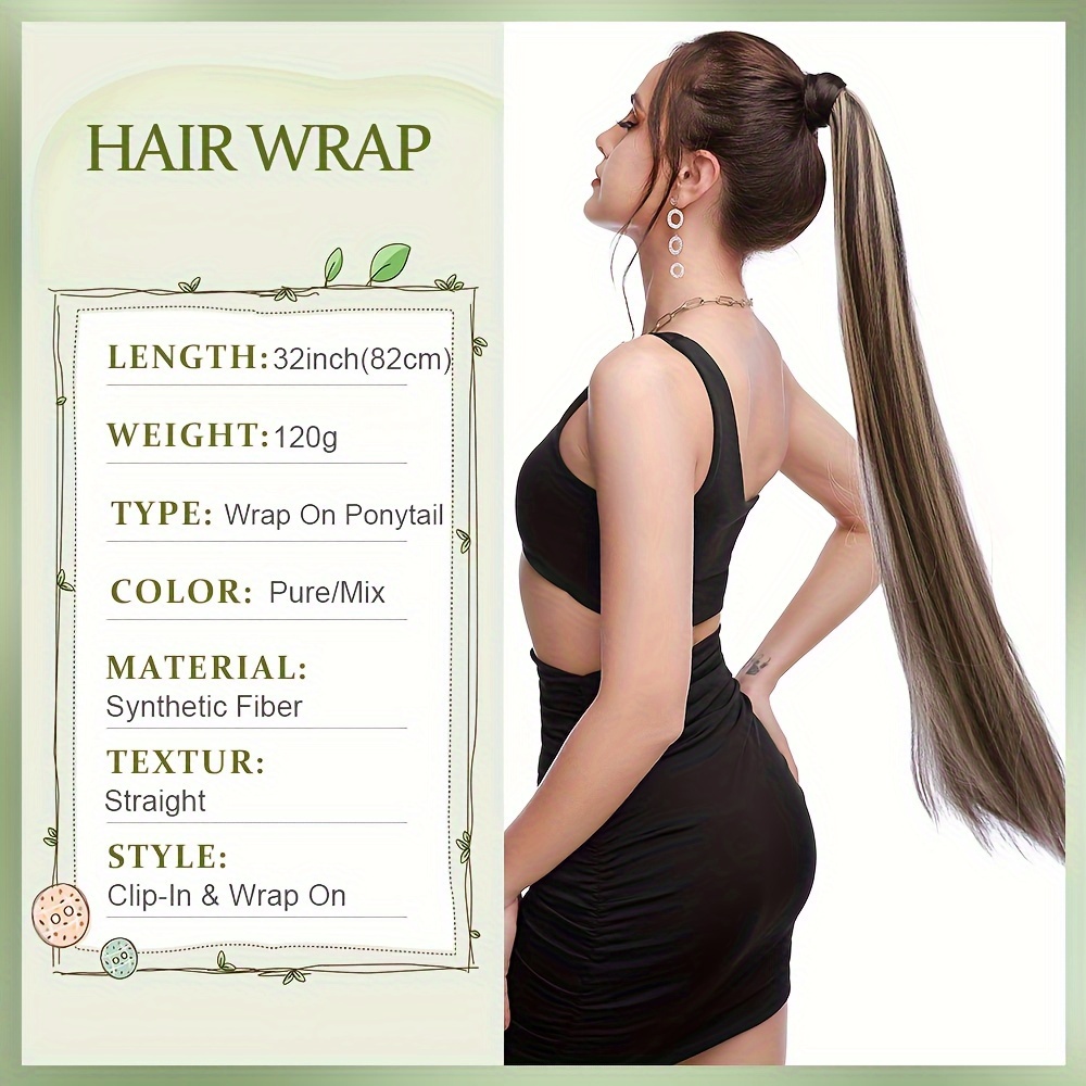 32 inch clip in wrap around ponytail extension long straight synthetic hairpiece with   tape soft versatile for   for parties cosplay everyday use details 1