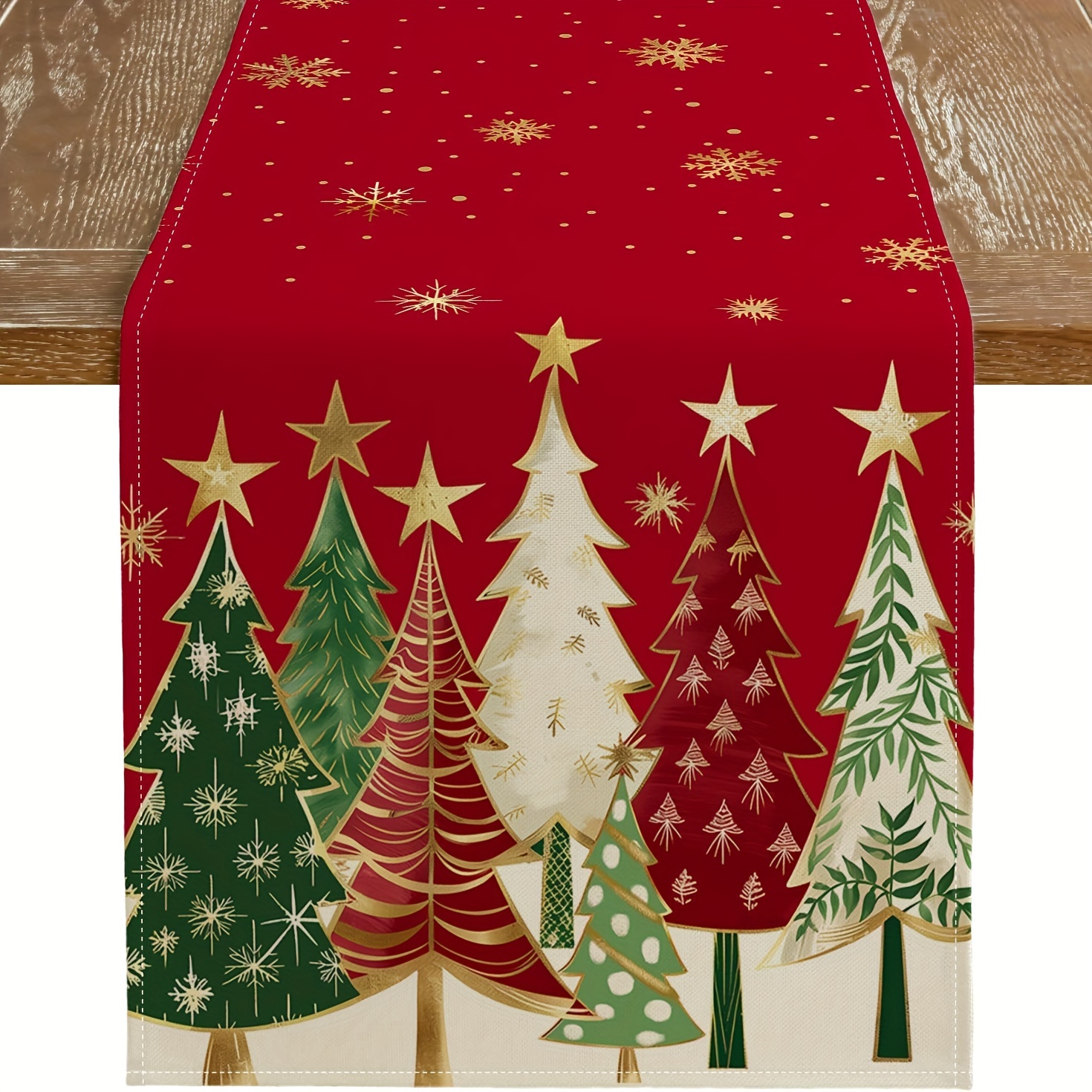 

Christmas Tree Red Linen Table Runner - Holiday Decor For Indoor & Outdoor Dining