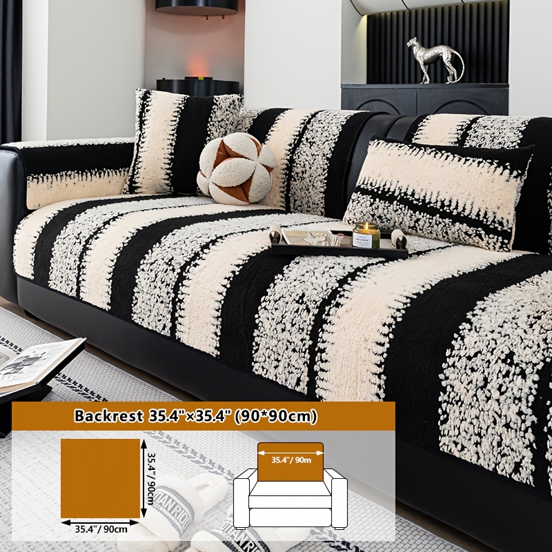 TEMU 1 Housse de canapé à rayures en velours de polyester, convient à toutes , coussin de canapé en velours de polyester épaissi, housse de meubles