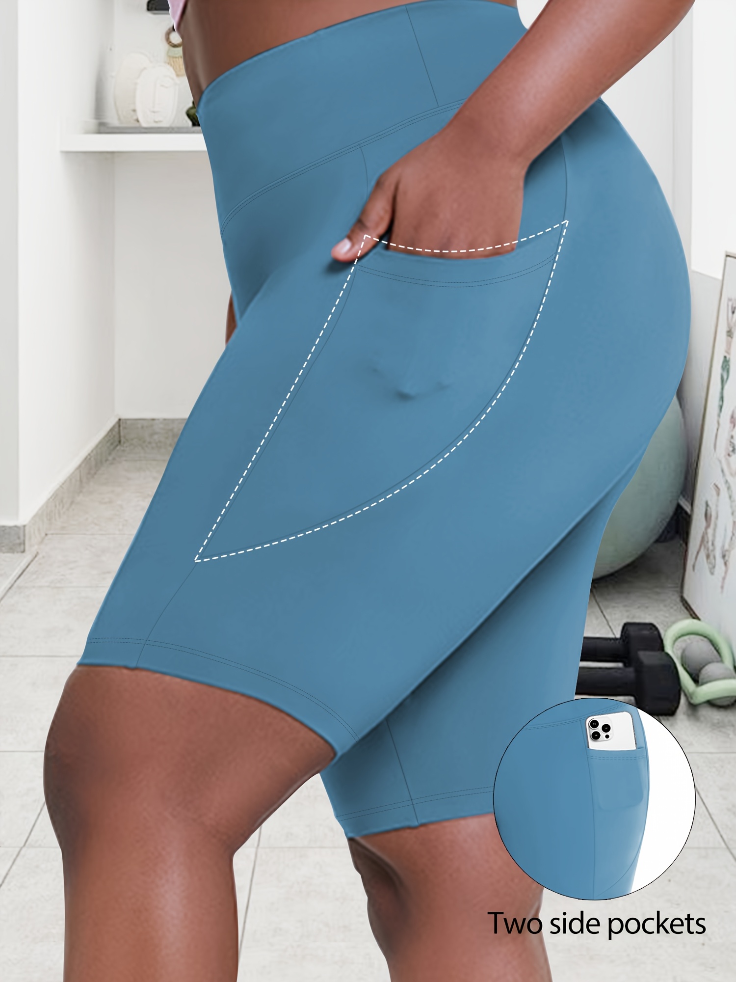 Plus Size - Women'S Plus Size High Waist Crescent Pocketed Shorts - Stretchy, Comfort Fit, Casual Summer Style with Plump Design, Breathable Fabric for Everyday Wear, Plus Size Shorts