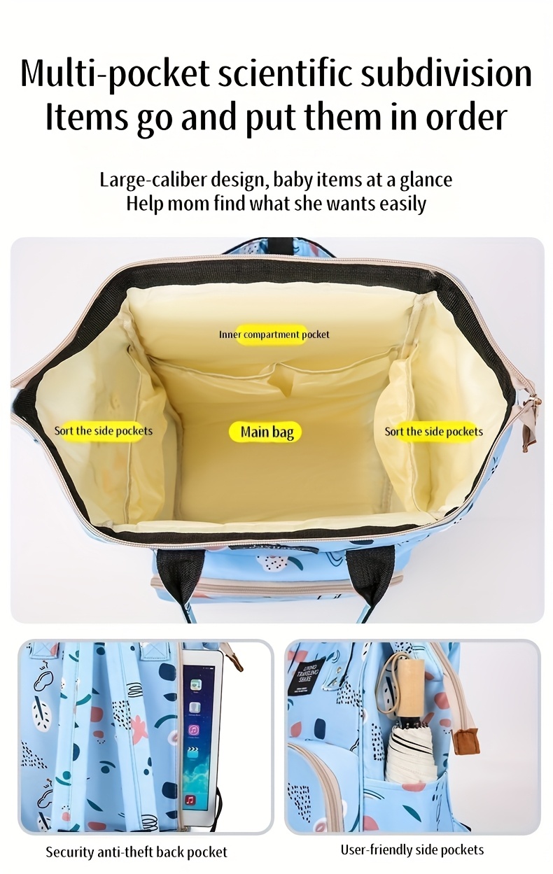 Mochila y Bolso Maternal Multifuncional de Gran Capacidad | Estampado Lindo, Tela Oxford, Color Mezclado, Bolso de Espera para Madres Expectantes